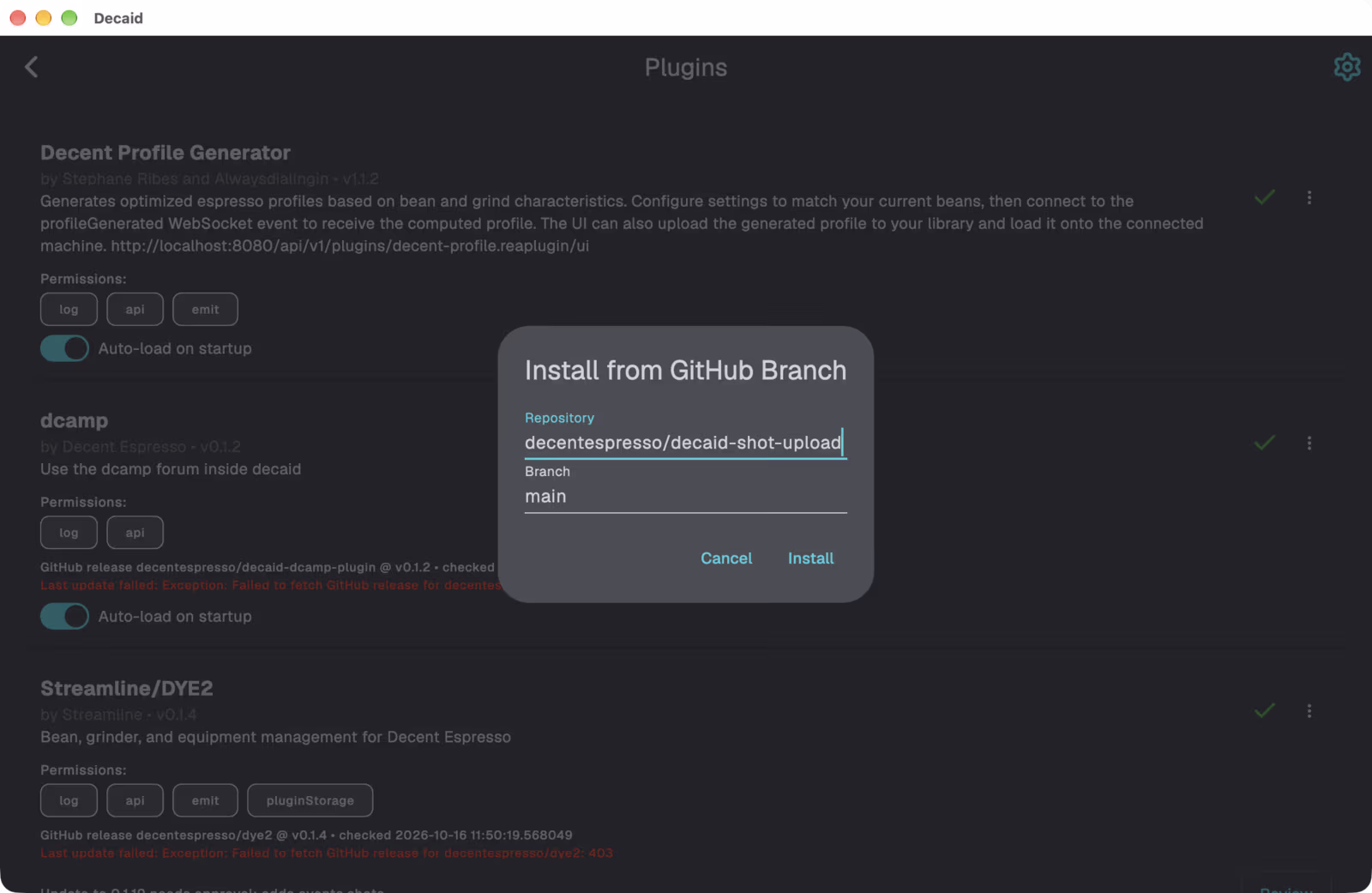 GitHub-Link für Decaid