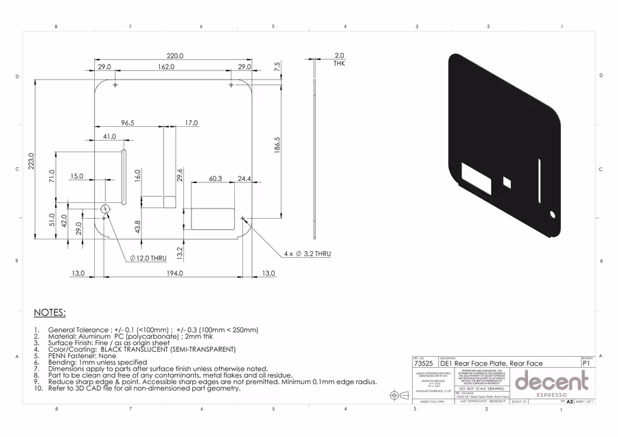 Drawings of the back panels