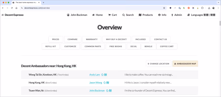 Our website visitors can now see ambassadors nearby