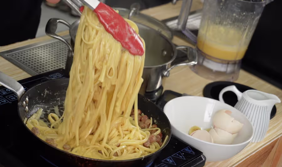 Perfect Carbonara with your espresso steam wand