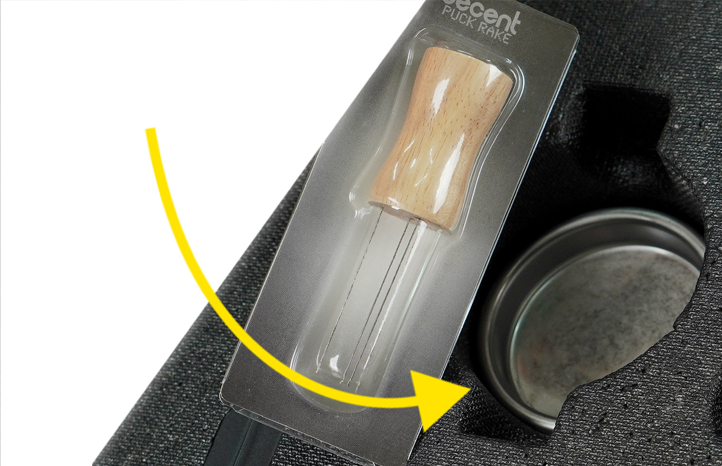 Empty spot in the suitcase for a puck rake or a basket