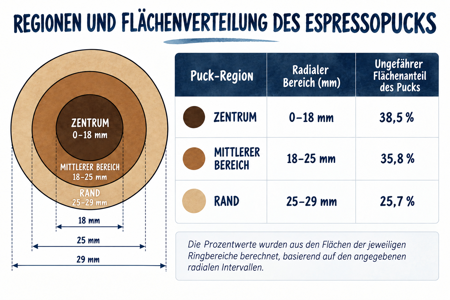 Radiale Zonen des Espressopucks