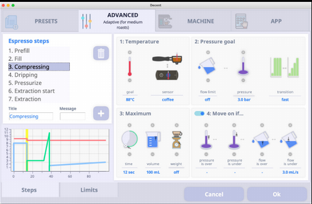 View on extended parameters of the DE1app