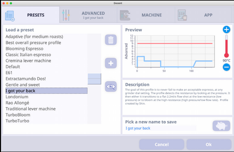 View of a profile in the DE1app