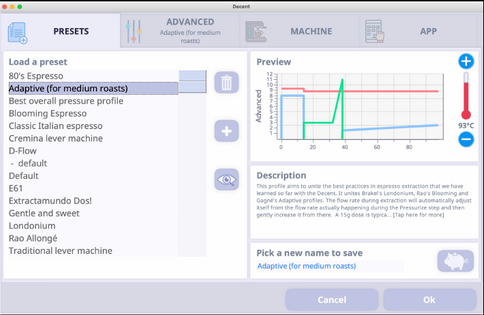 View of a profile in the DE1app