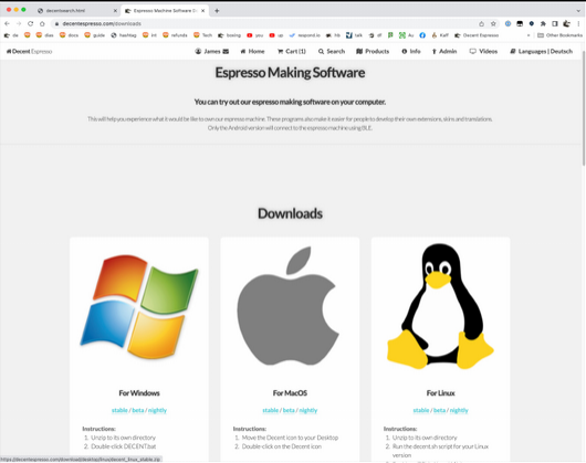 The download page on the Decent website