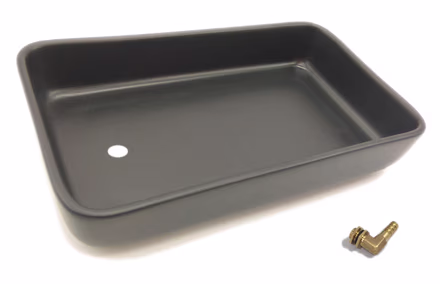 Drip tray black with side drain hole and fittings